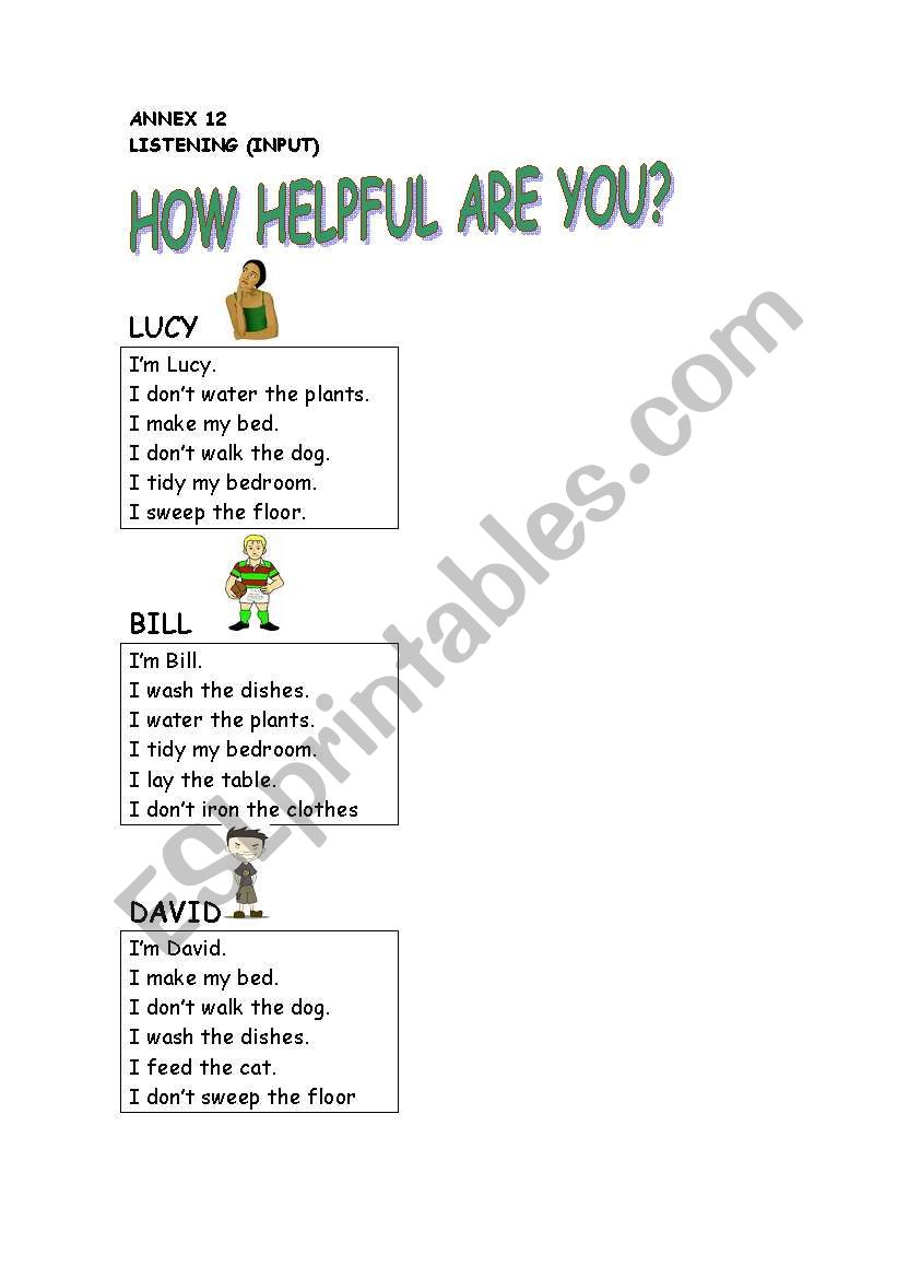 how helpful are you? worksheet