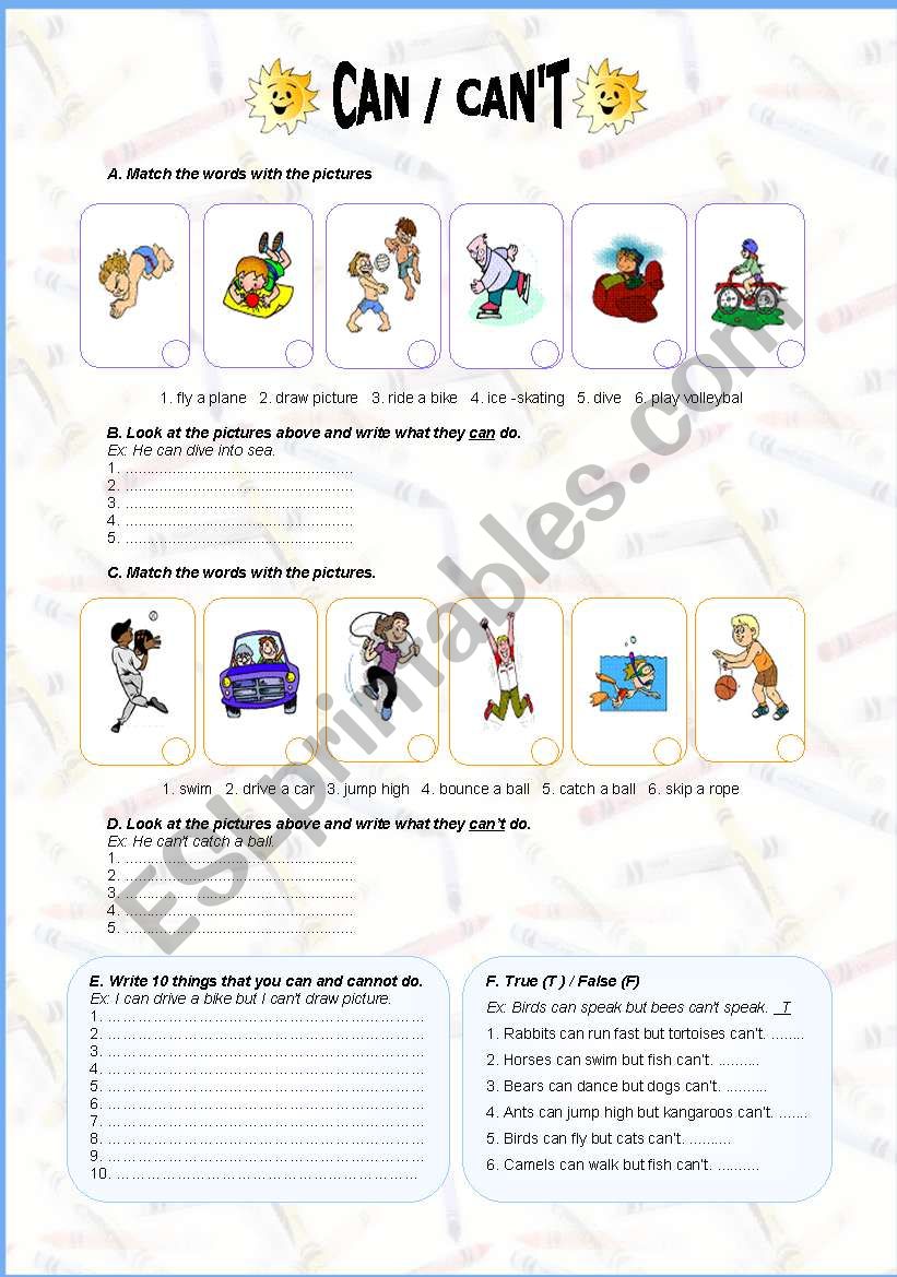 Can - Can´t - ESL worksheet by miameto