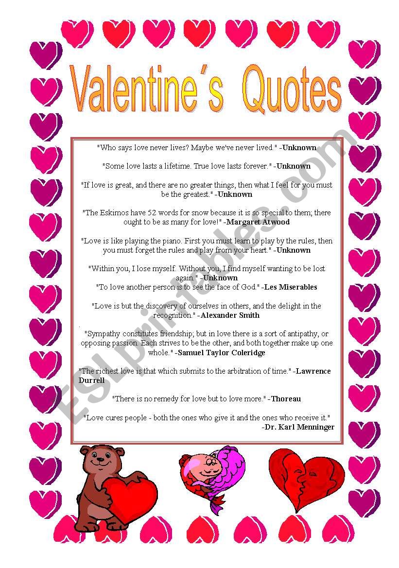 Valentine´s Quotes 1-2 - ESL worksheet by Cassy