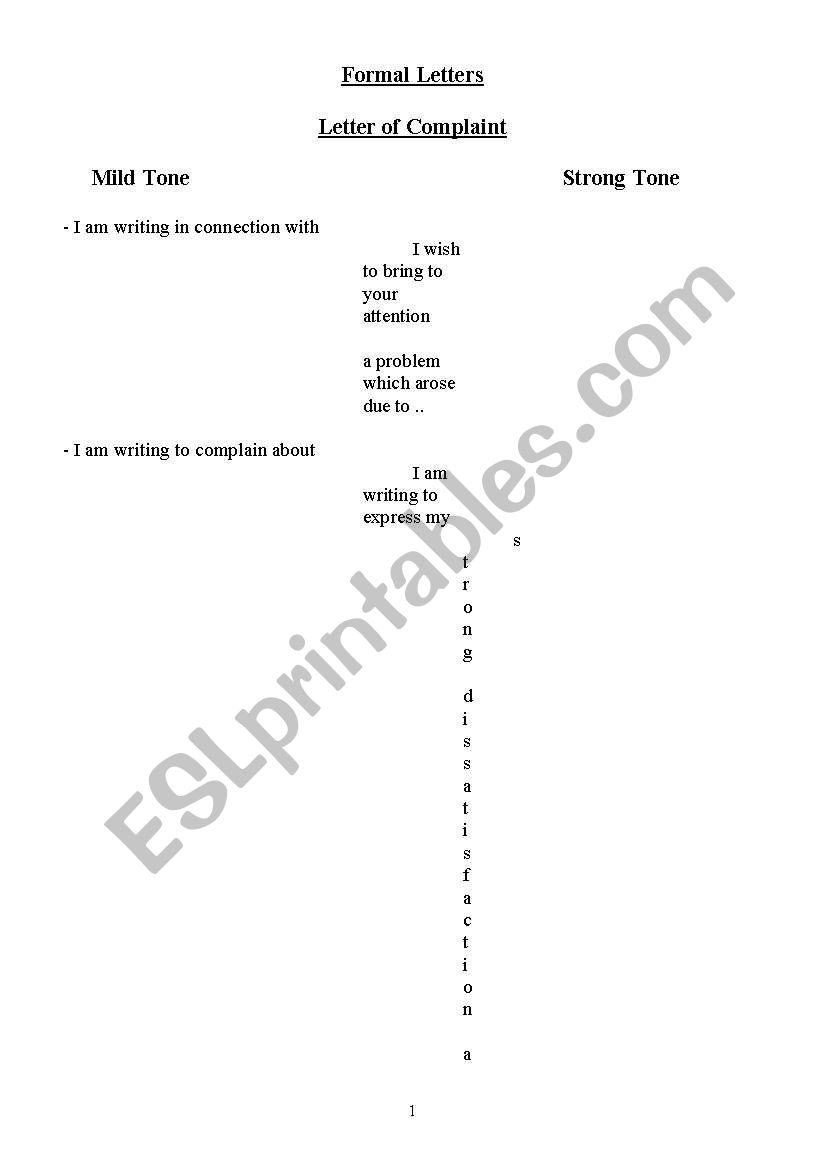 Formal  letters worksheet