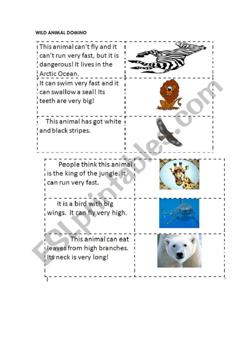 WILD ANIMAL DOMINO worksheet