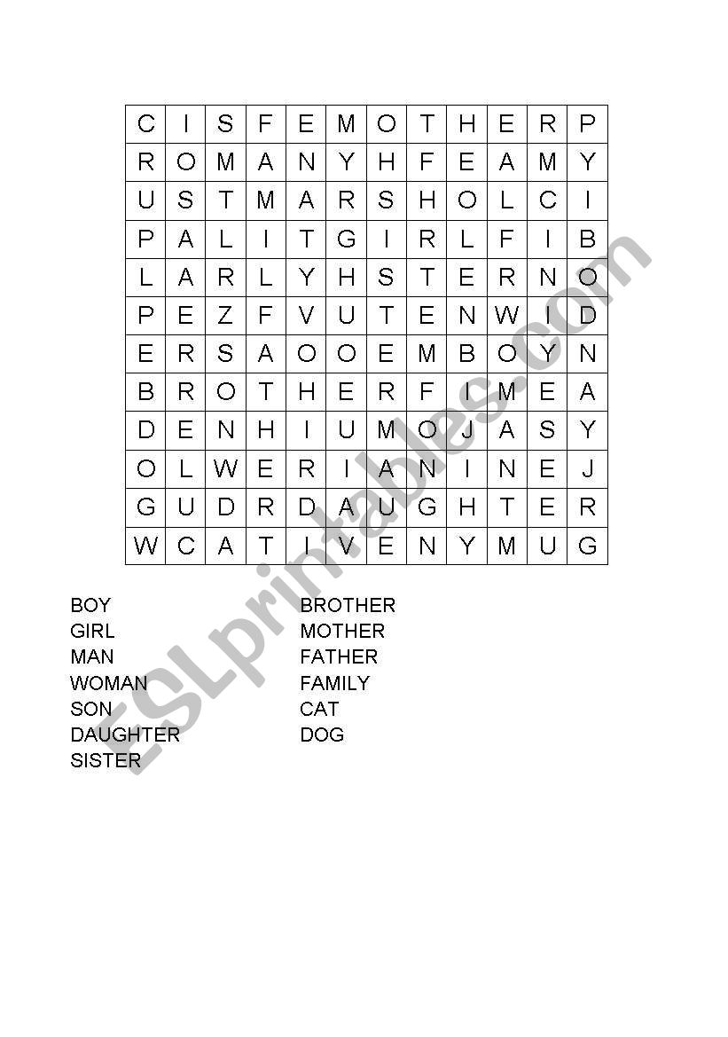 Word puzzle Family worksheet