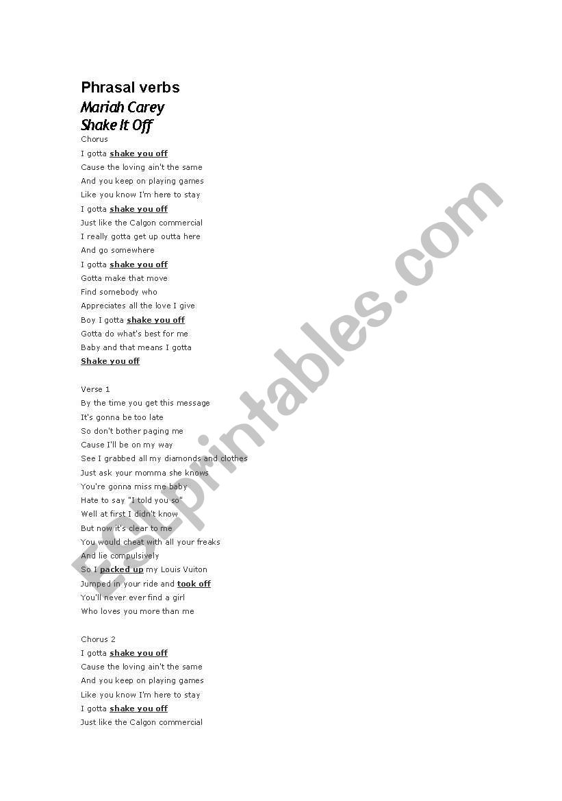 Phrasal verbs through song worksheet