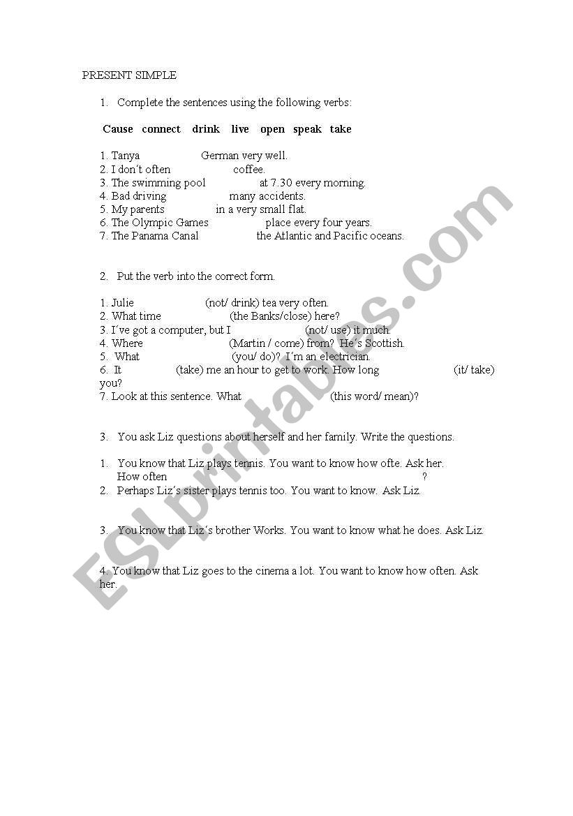 Present Simple Tense worksheet