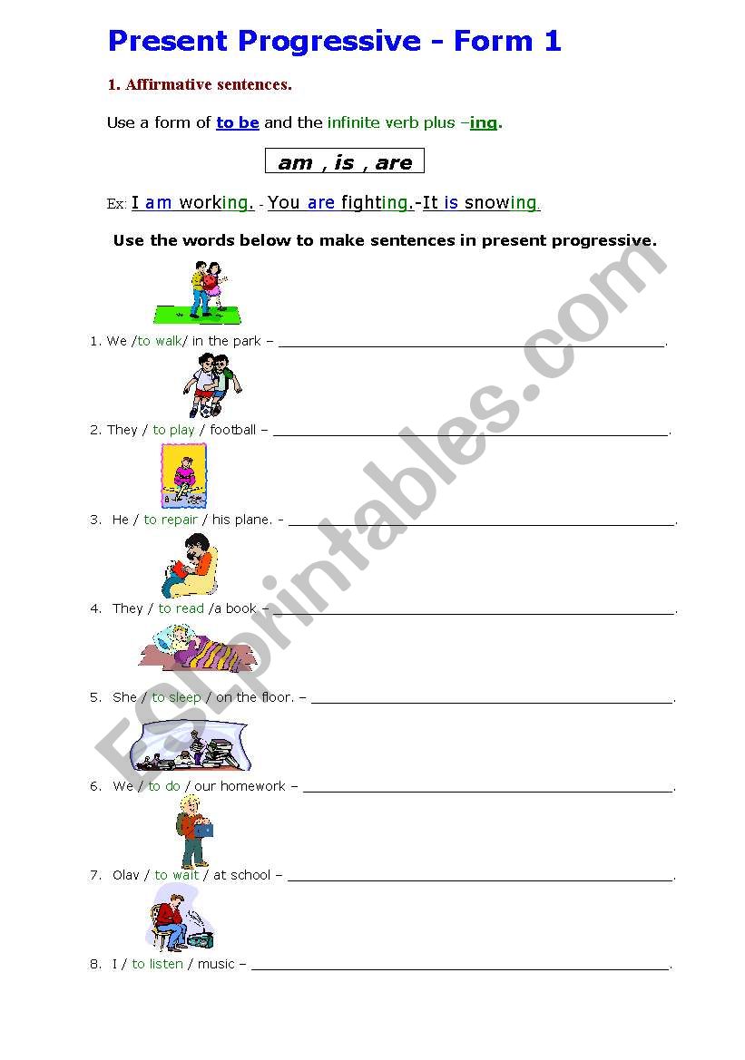 Present Progressive - Form 1 worksheet