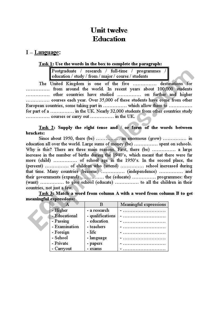 education worksheet