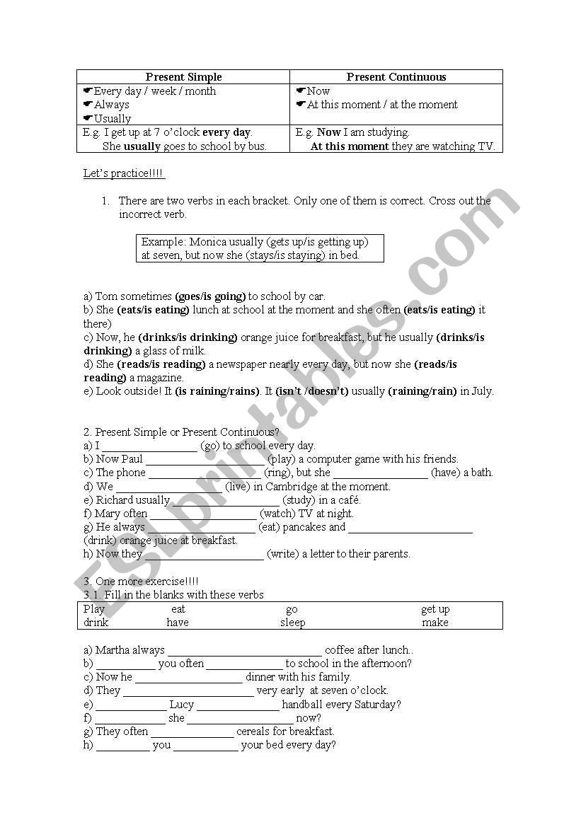 present simple / continuous  worksheet