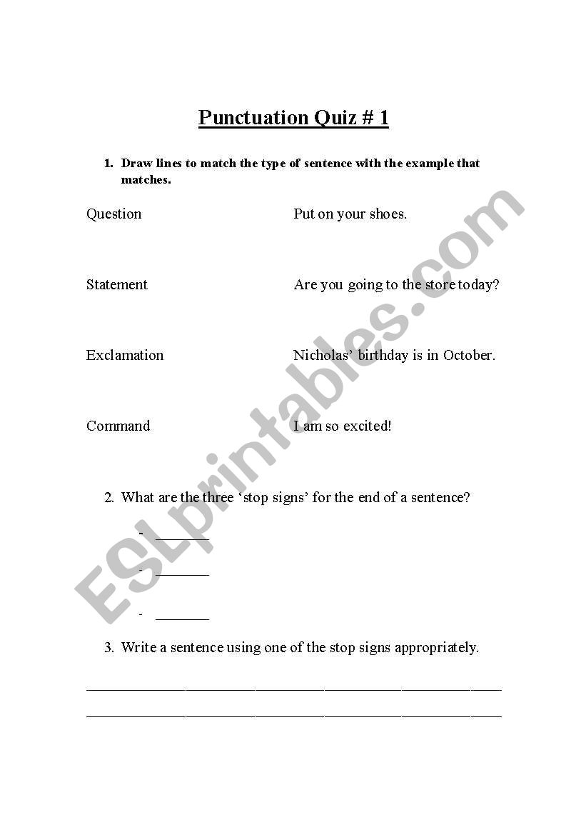 Punctuation Quiz worksheet