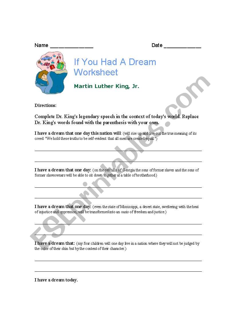 If You Had a Dream worksheet