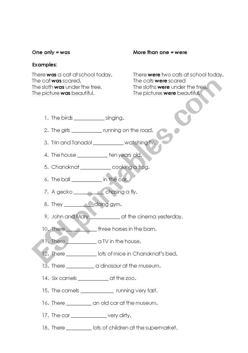 Was and were worksheet