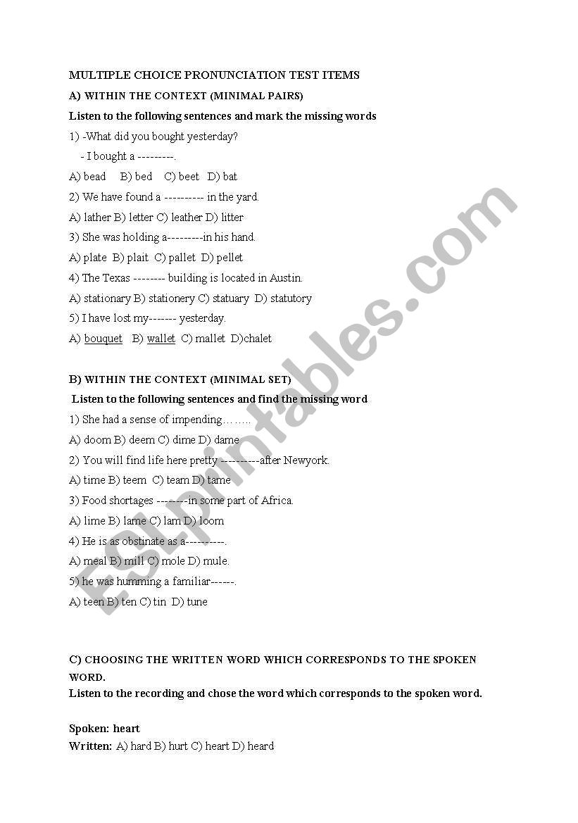 pronunciation worksheet