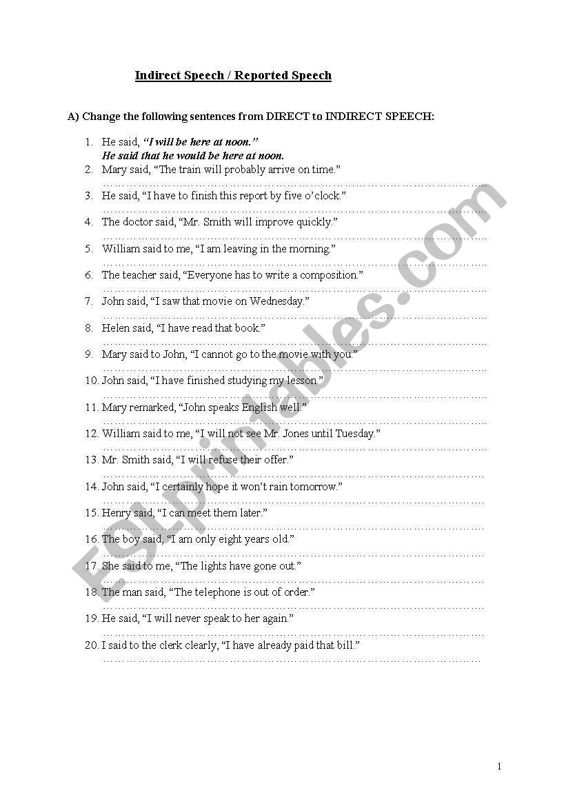 reported speech worksheet