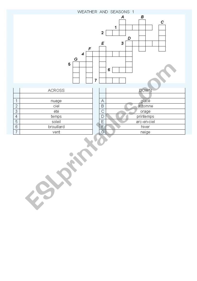 weather and seasons 1 worksheet