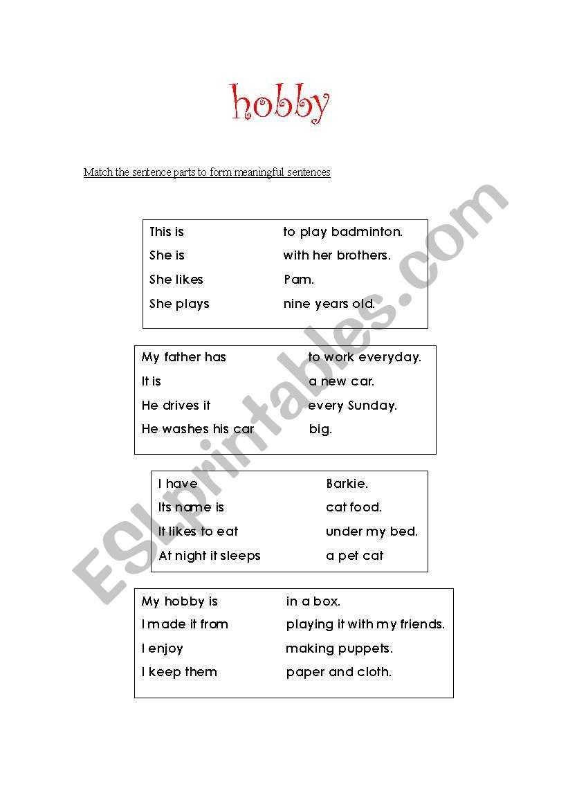 hobby worksheet