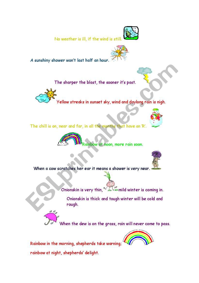 Weather proverbs worksheet