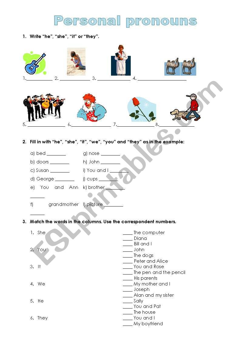 Personal pronouns exercises worksheet