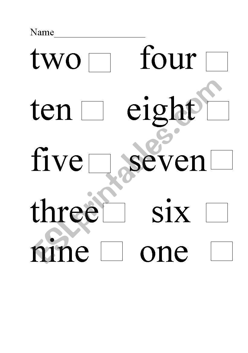 English Worksheets Numbers One To Ten