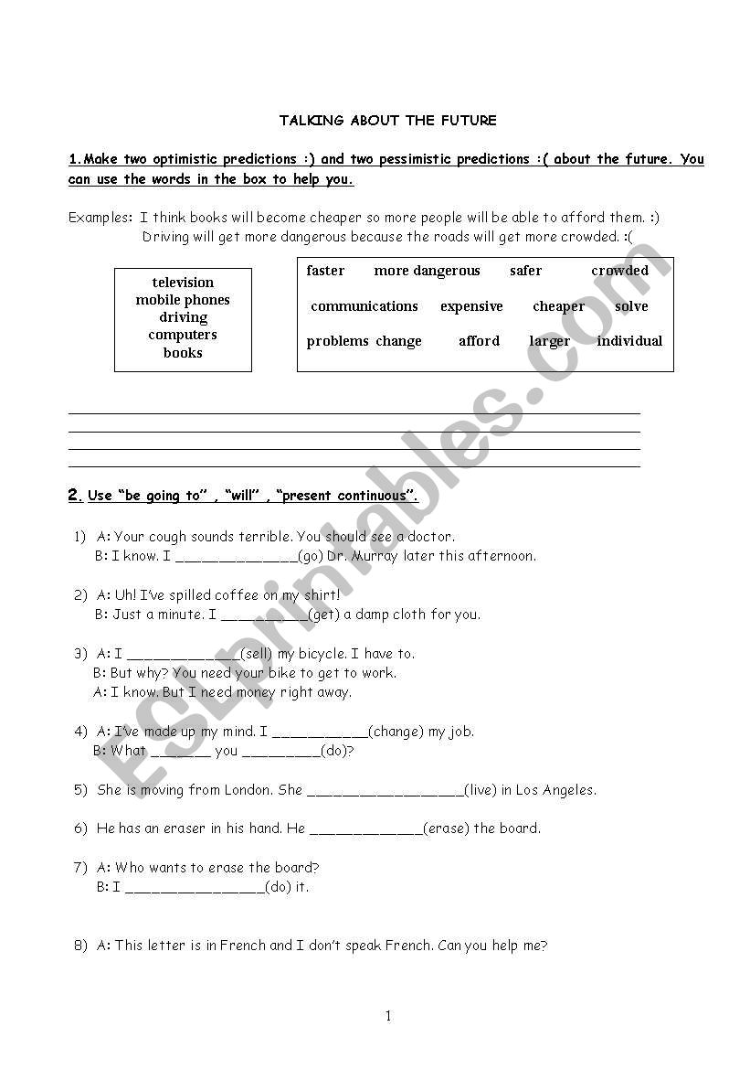 future tenses will&goin to worksheet