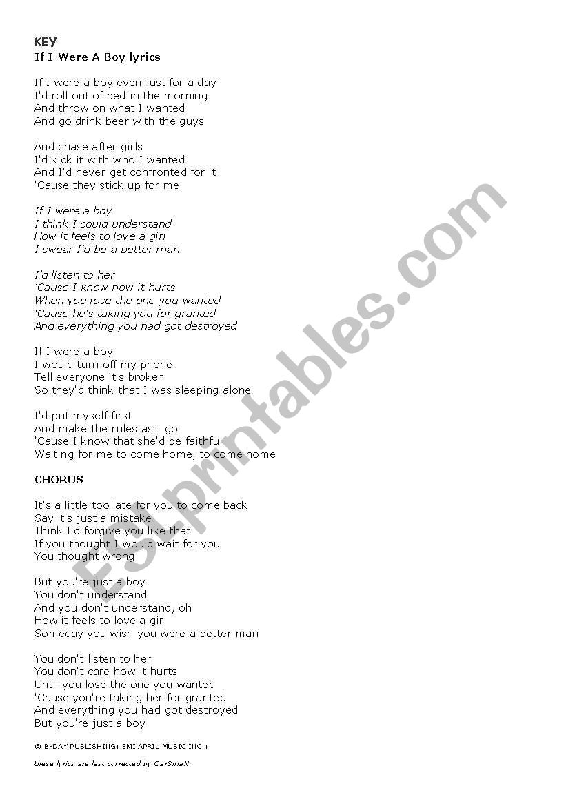 If i were a boy lyrics