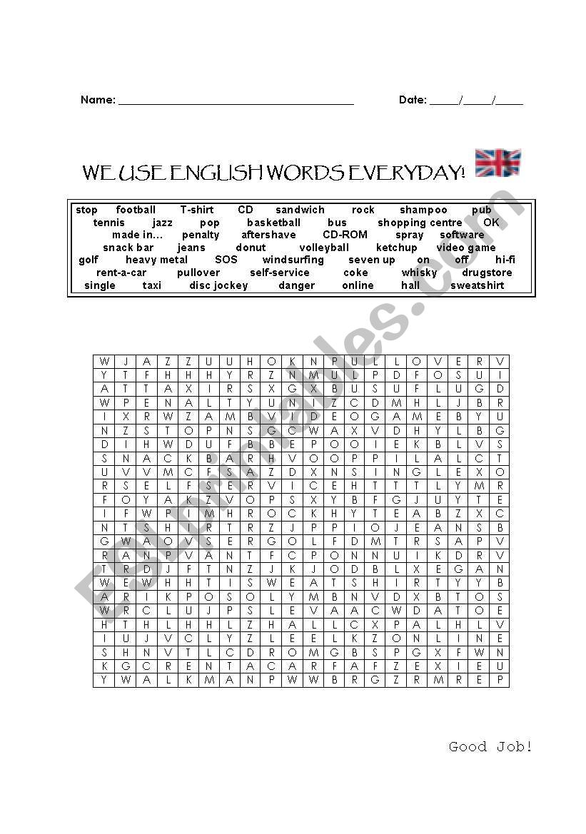 Search for English Words worksheet