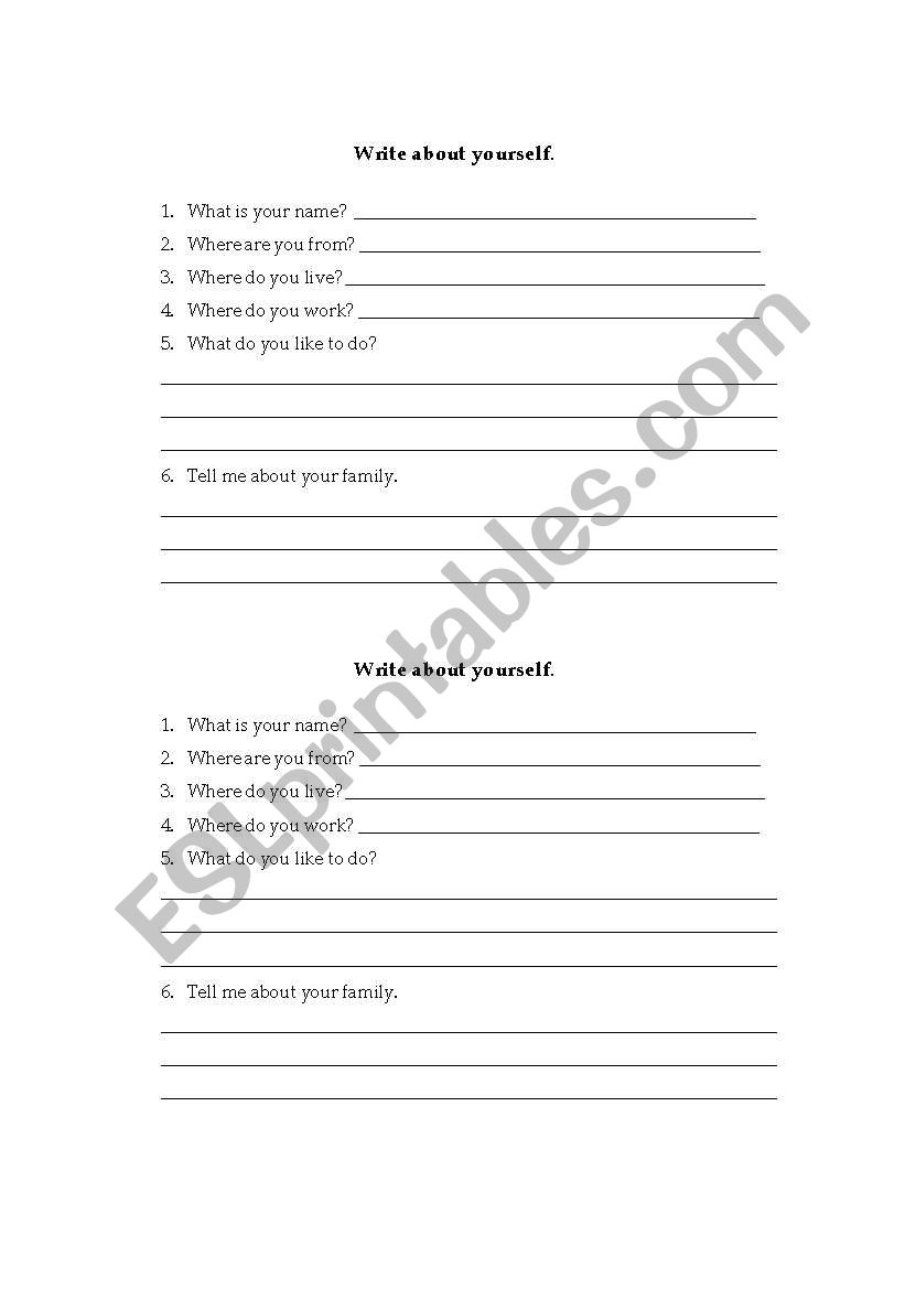 Write about yourself worksheet