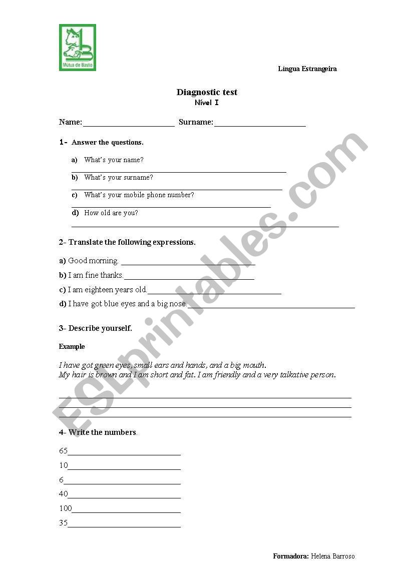 test worksheet