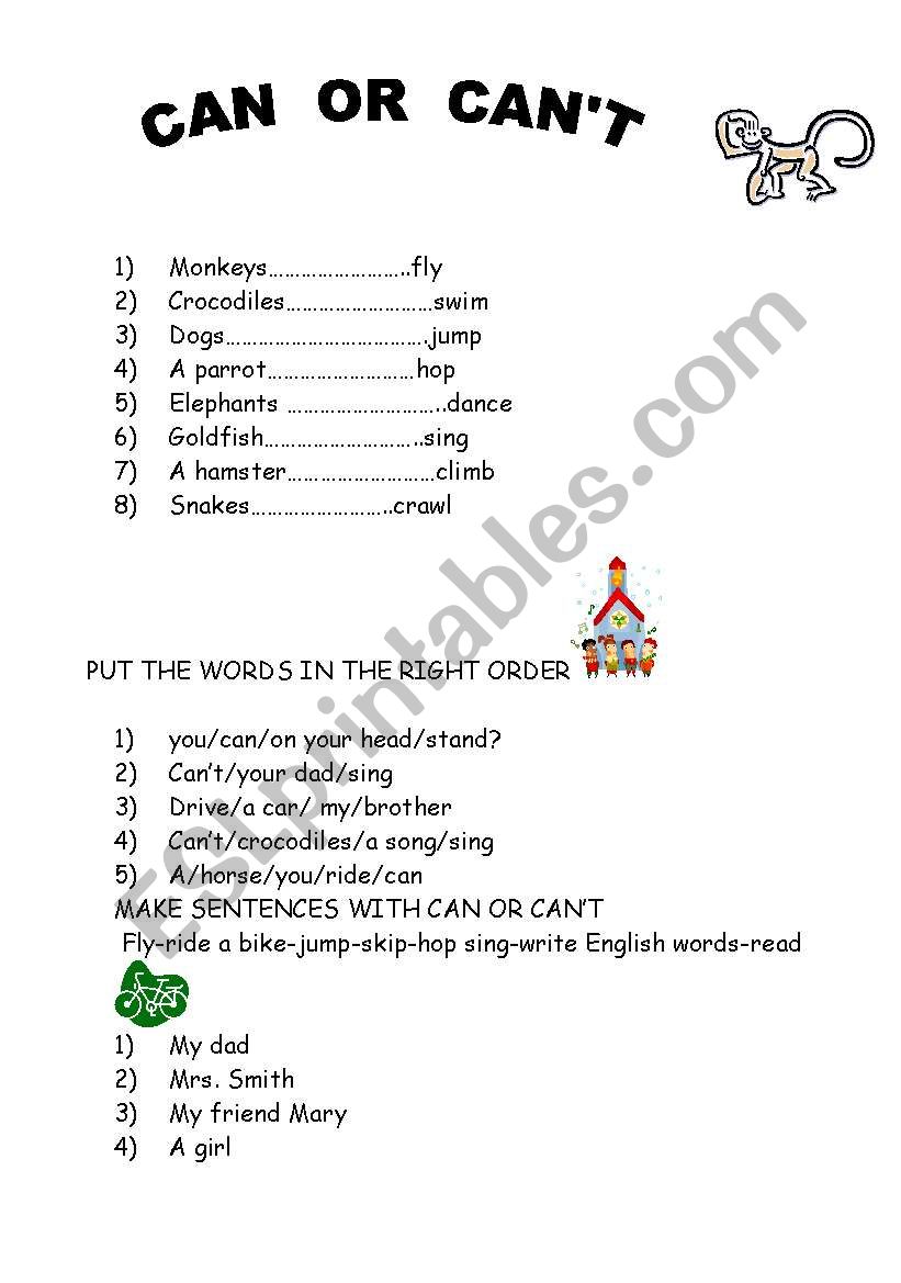 CAN or CANT? worksheet