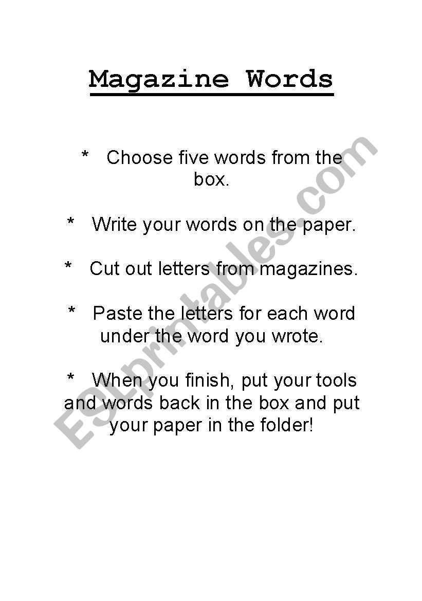 Magazine Words worksheet