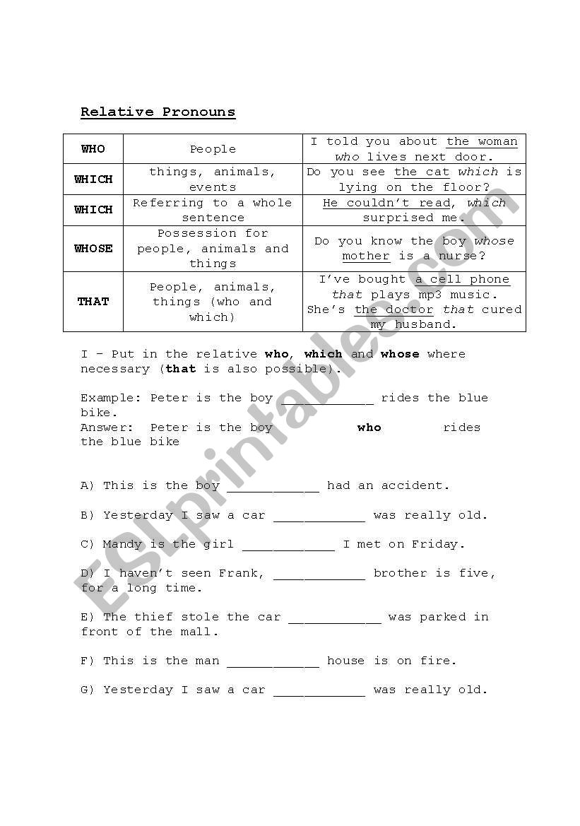 Relative Clauses - Brief explanations and exercises