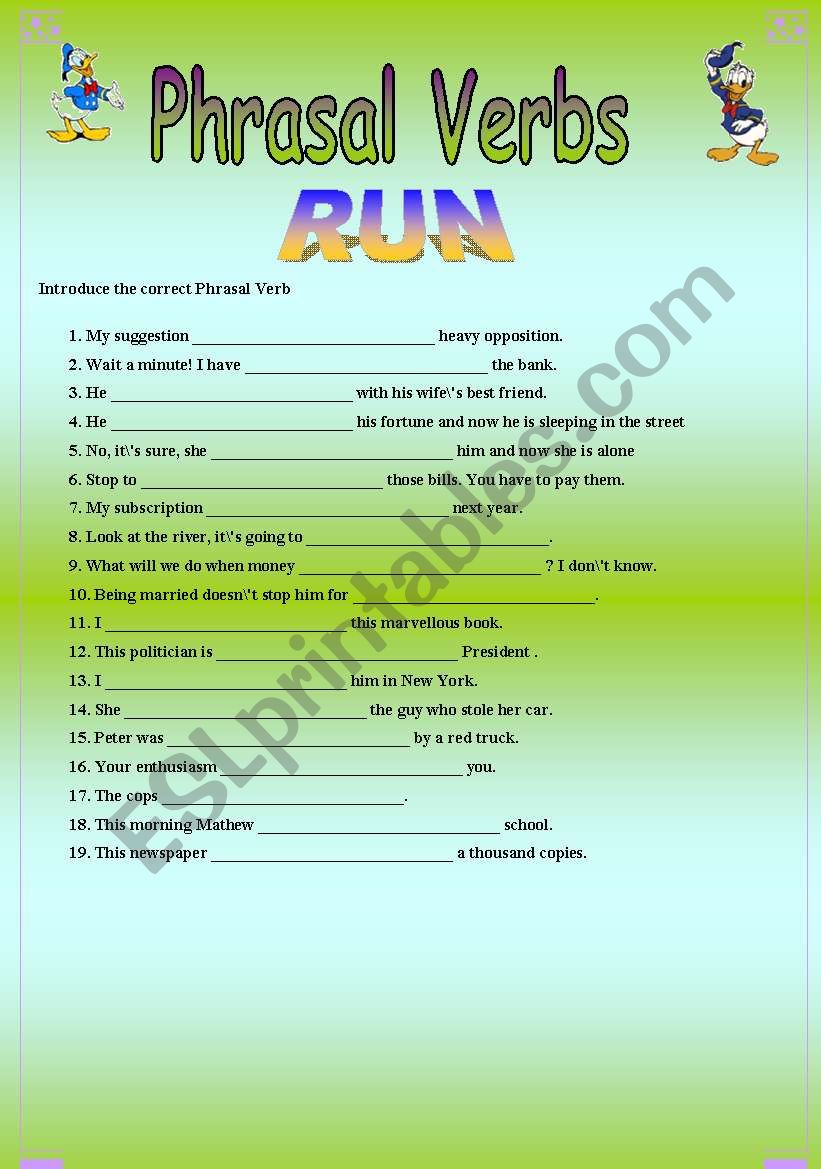 Phrasal Verbs RUN ESL Worksheet By Happy Koala