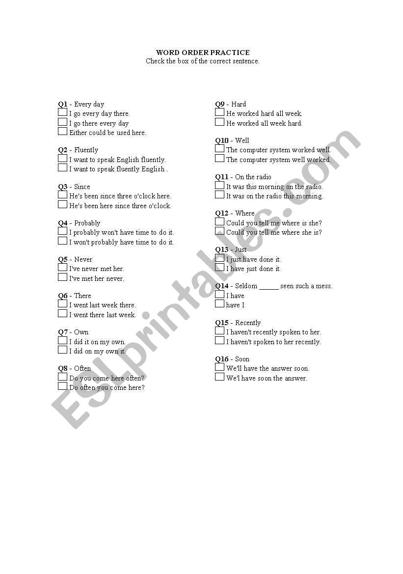 Word order practice worksheet