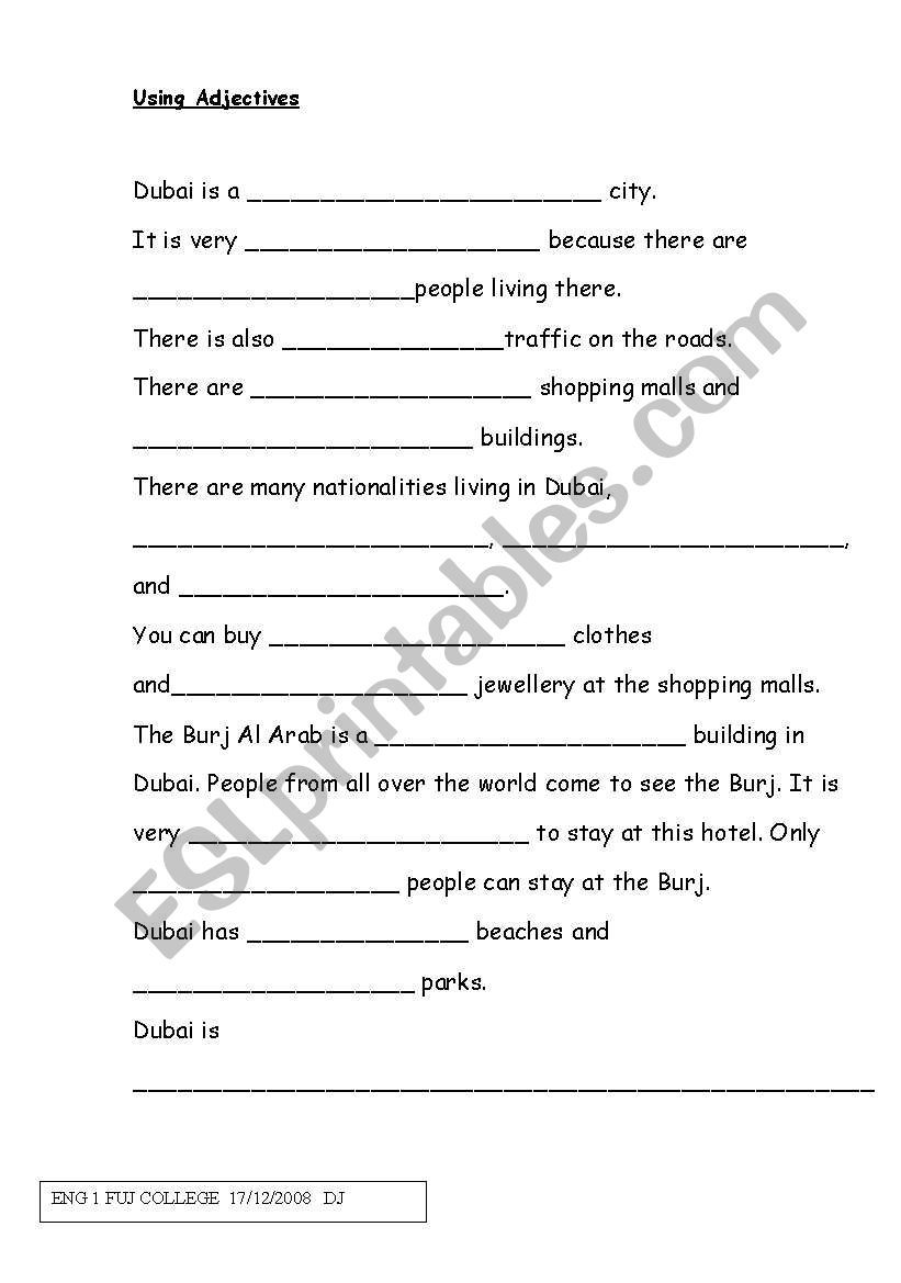 Using Adjectives worksheet