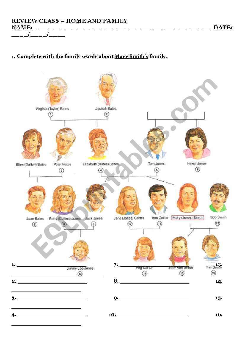 Home & Family worksheet