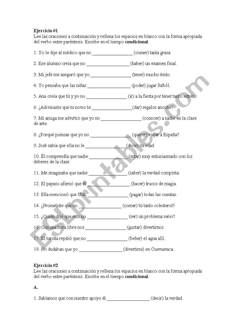 condicional worksheet