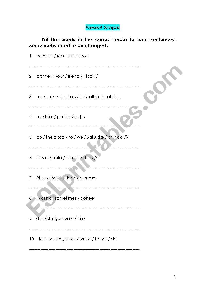 present simple revision worksheet