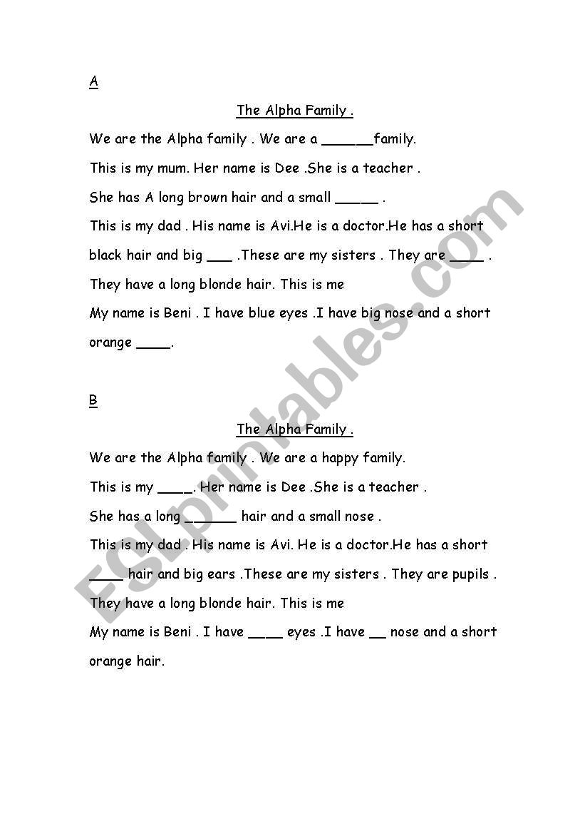 The Alpha Family worksheet