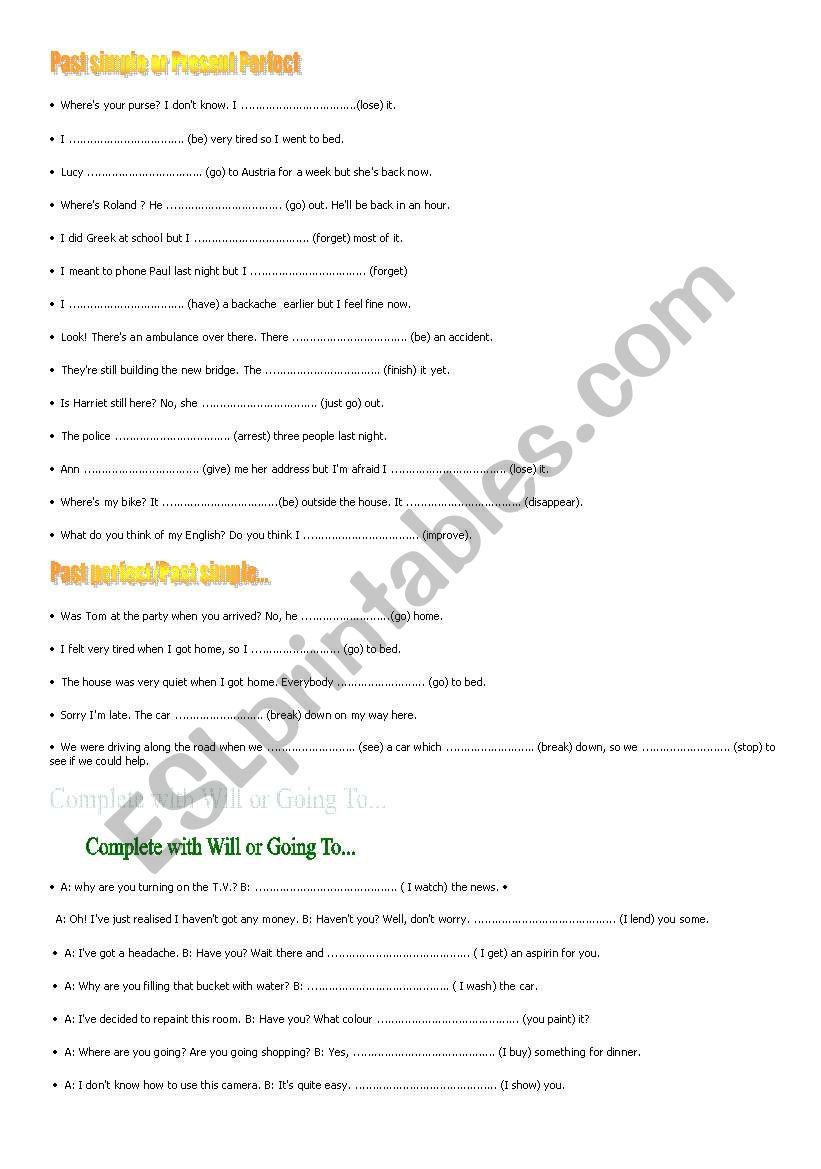 Review of verb tenses and Other Activities
