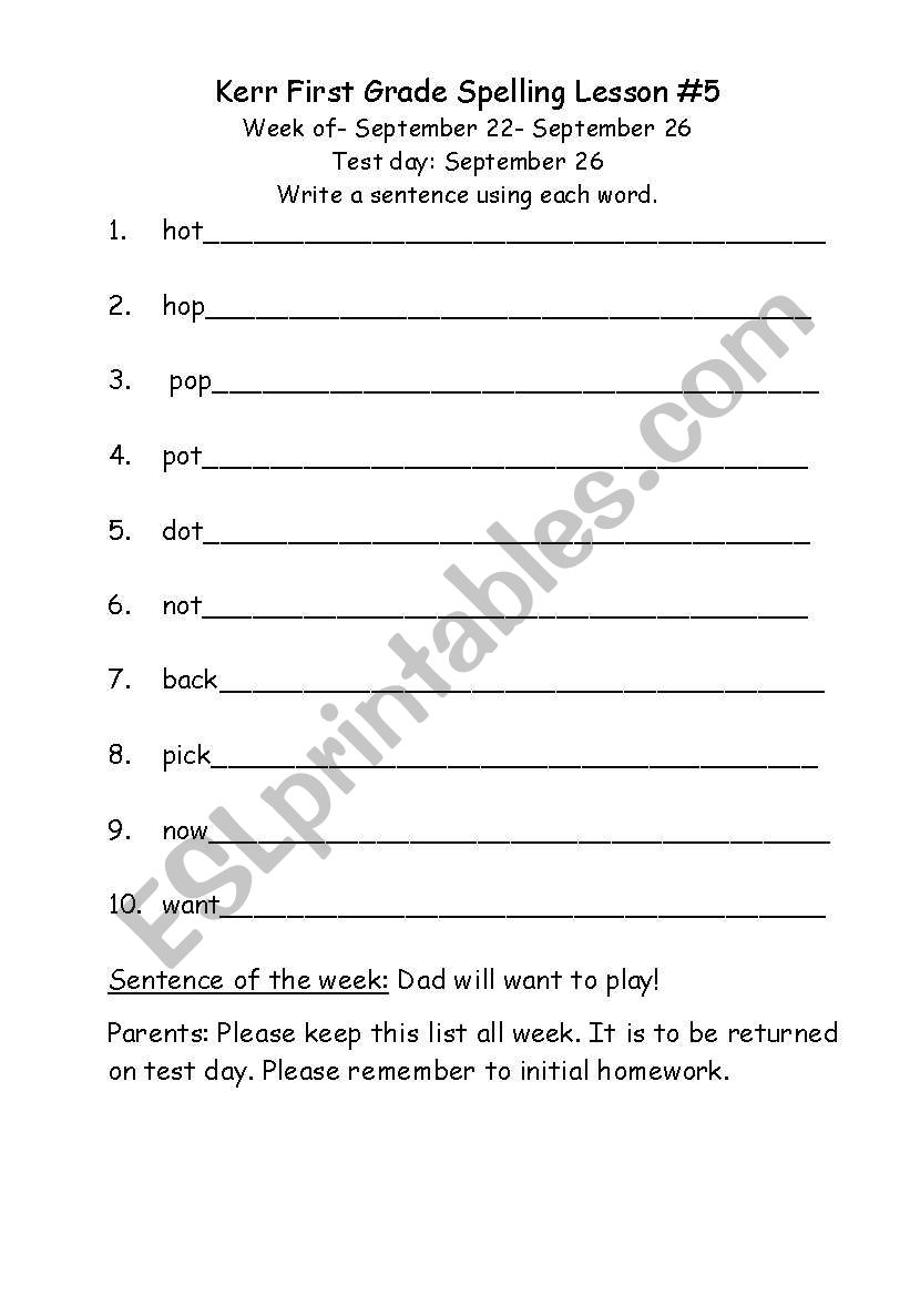 english worksheets spelling lesson 5