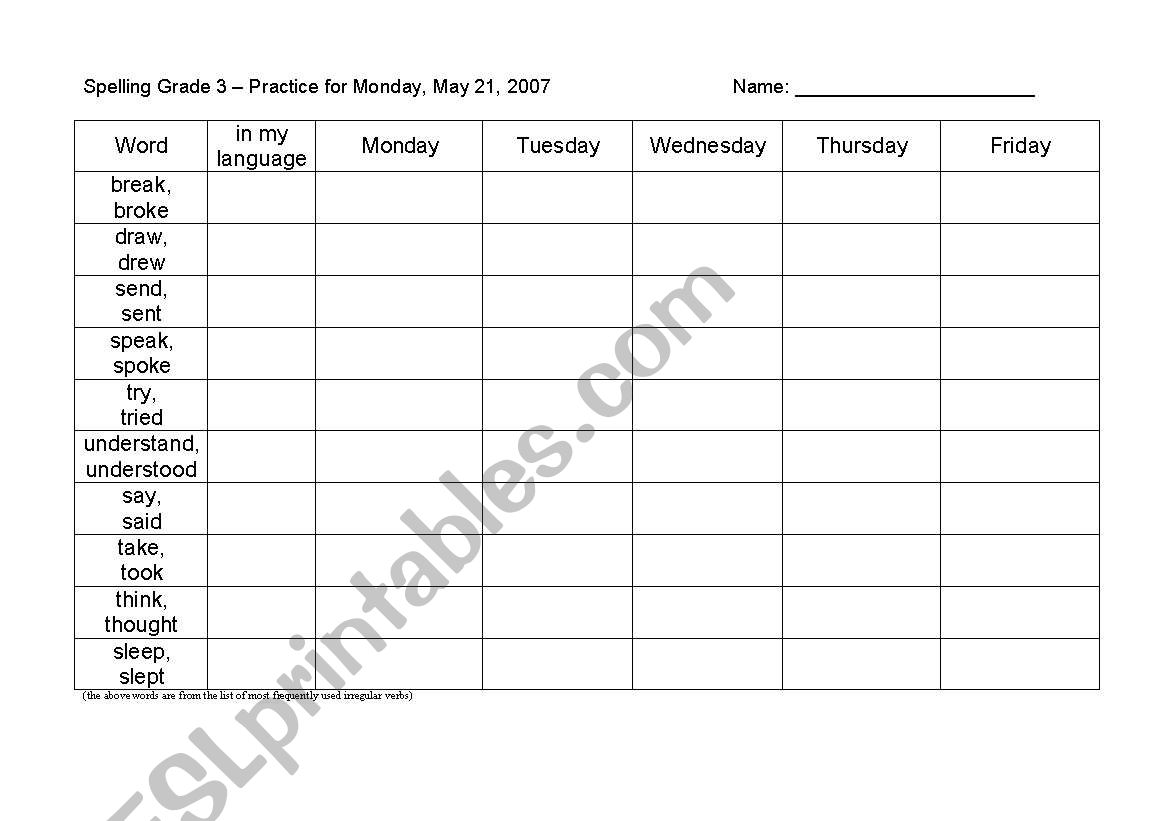 Spelling Practice worksheet