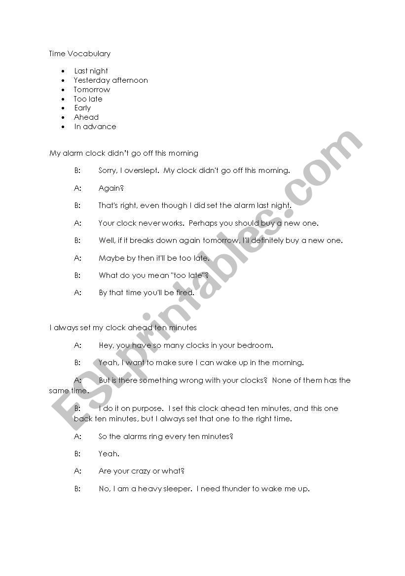 English worksheets: Talking about Time