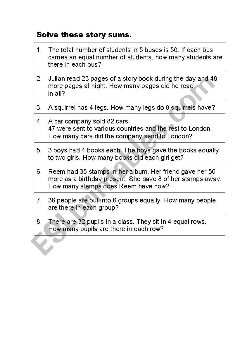 Maths problems - ESL worksheet by tasneem_esau