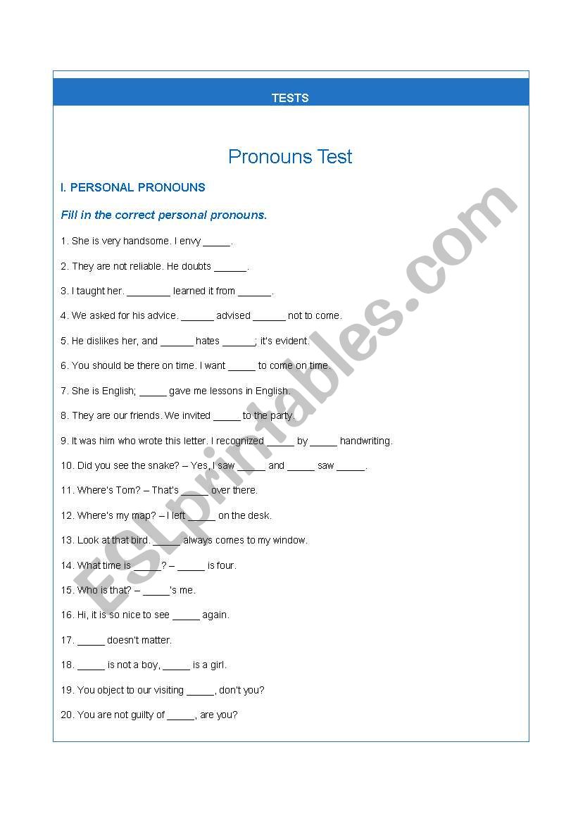 Pronoun worksheet