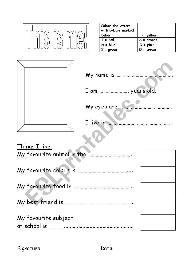 Identity sheet worksheet