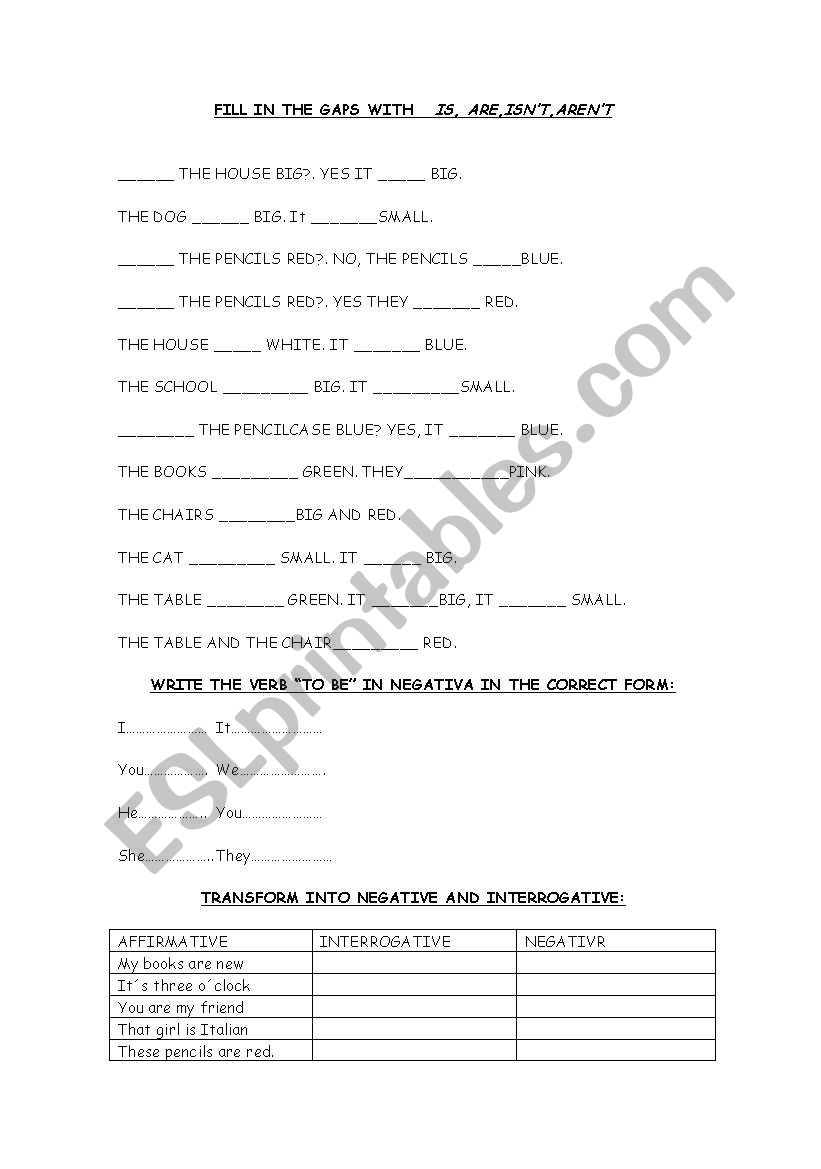 THE VERB TO BE worksheet