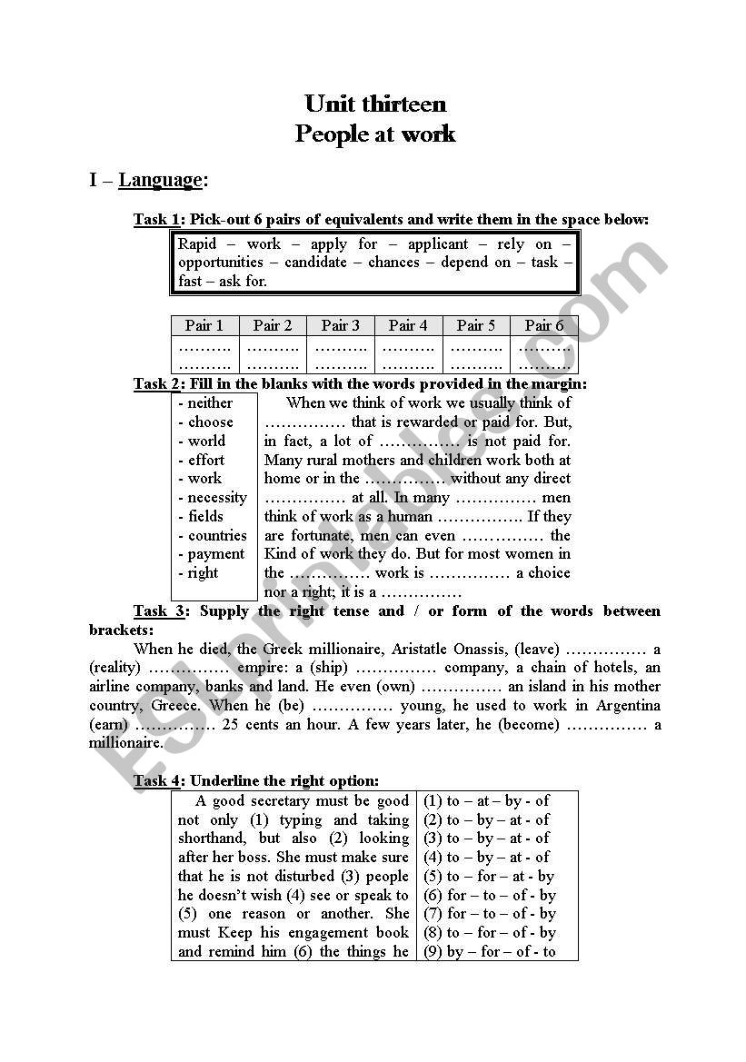 People at work worksheet