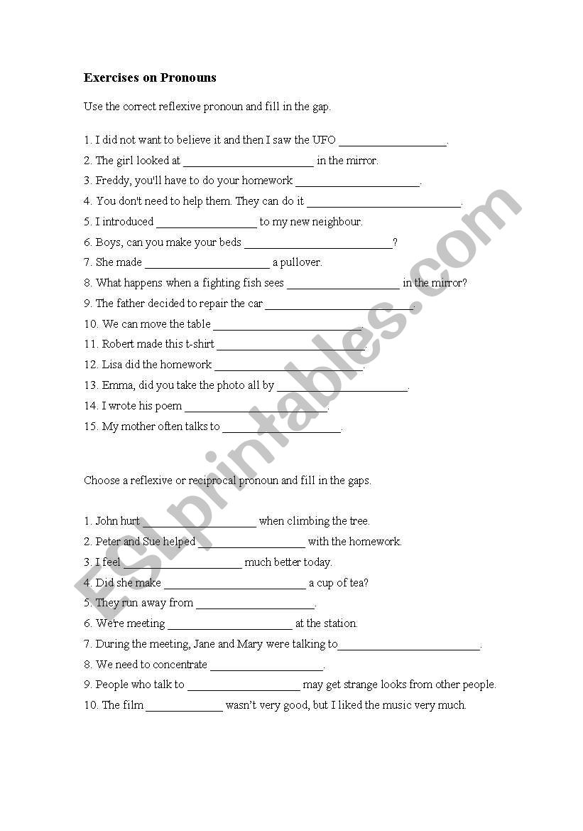 Reflexive And Reciprocal Pronouns ESL Worksheet By Susanatavares