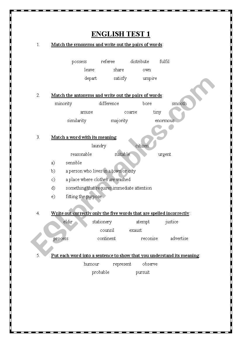 english grammar worksheet