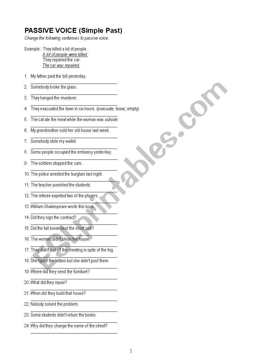 passive worksheet