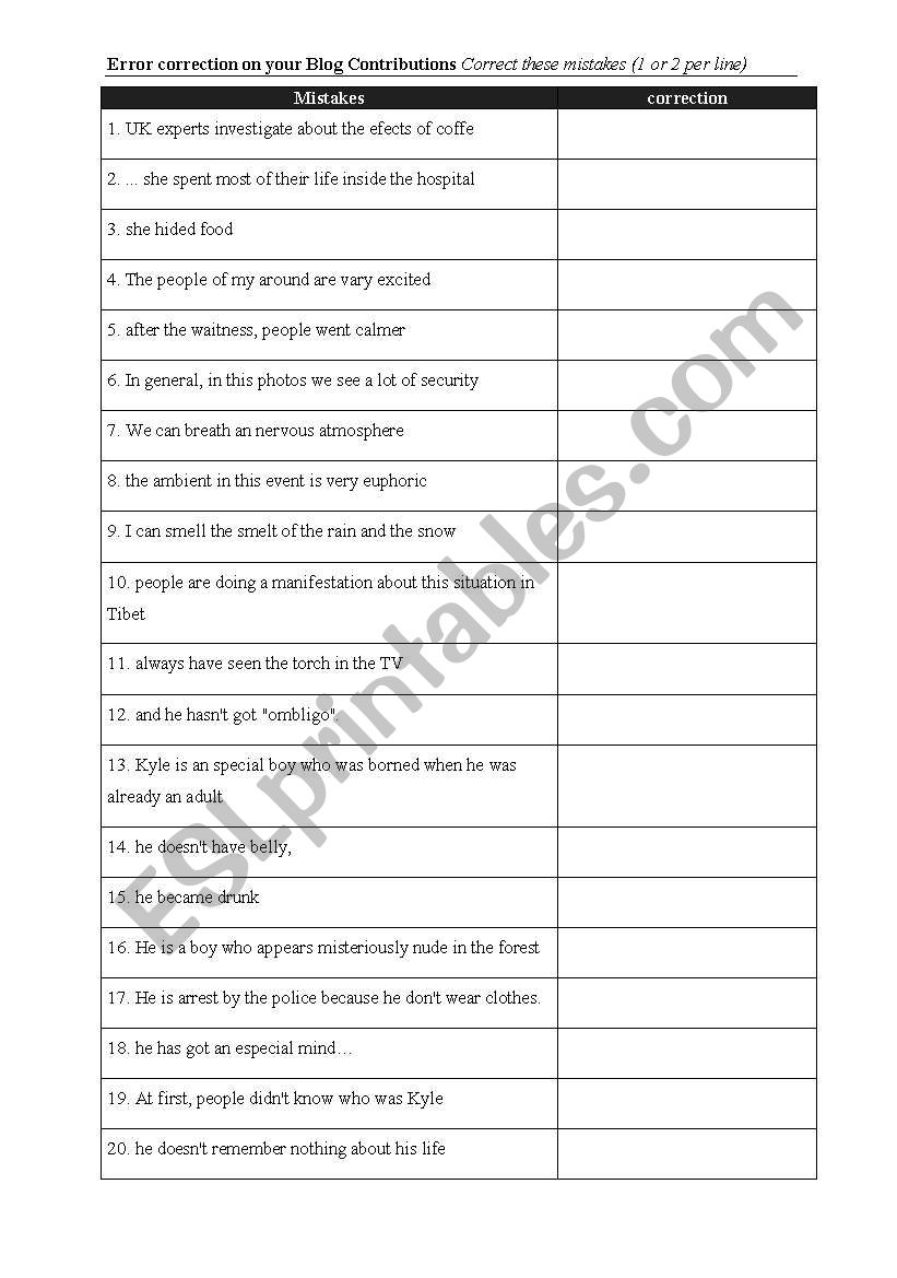 error correction worksheet