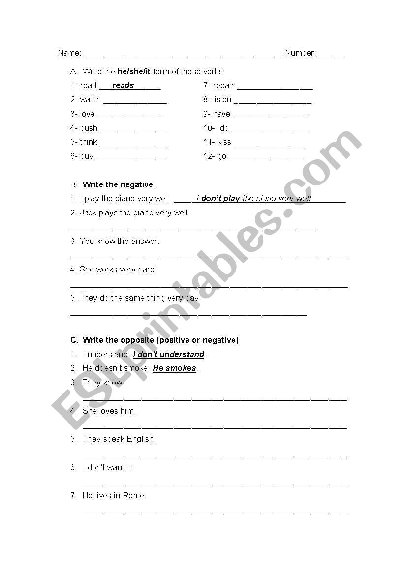 present simple worksheet